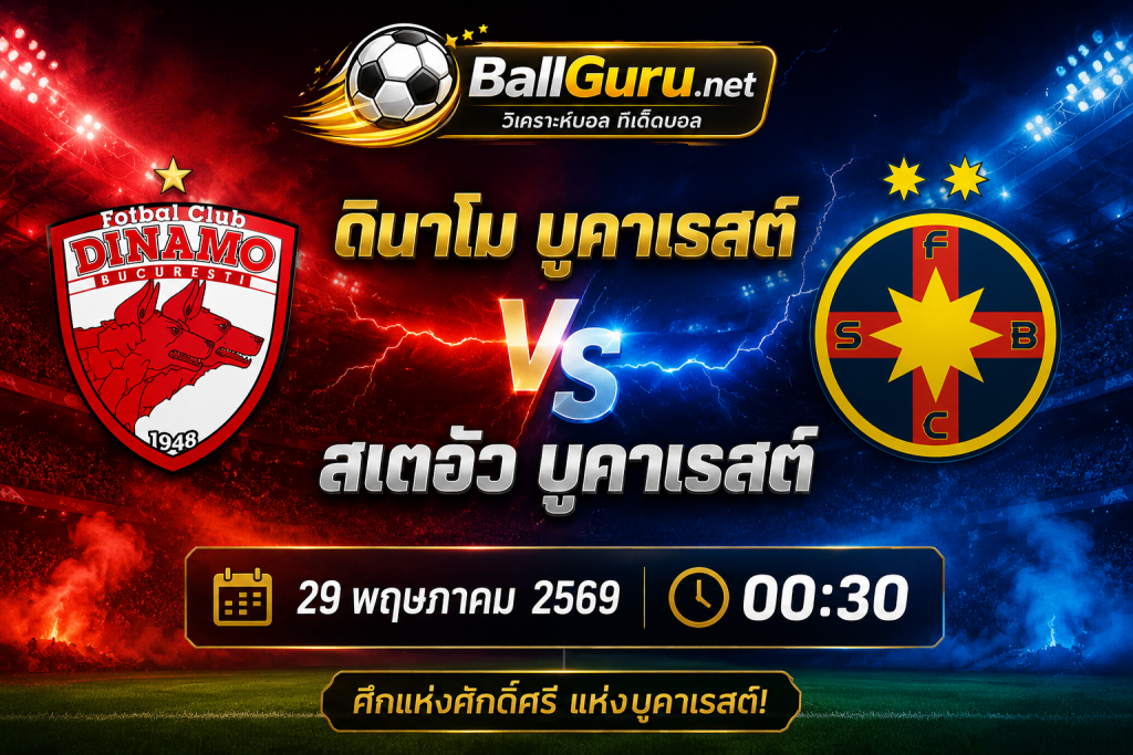 พรีวิวฟุตบอลโรมาเนีย ดินาโม บูคาเรสต์ ดวล สเตอัว บูคาเรสต์ คืนวันที่ 29 พฤษภาคม 2569