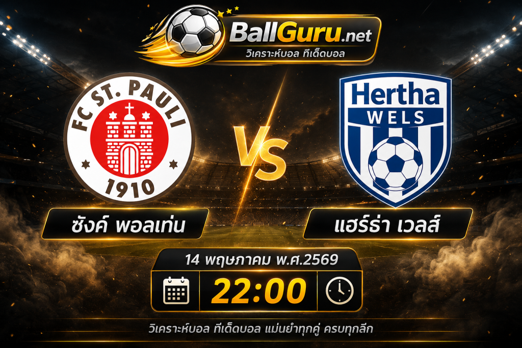 วิเคราะห์บอล ซังค์ พอลเท่น vs แฮร์ธ่า เวลส์ คืนนี้ 14 พฤษภาคม 2569 ทีเด็ดบอลเด็ดก่อนเกม 22:00 น.