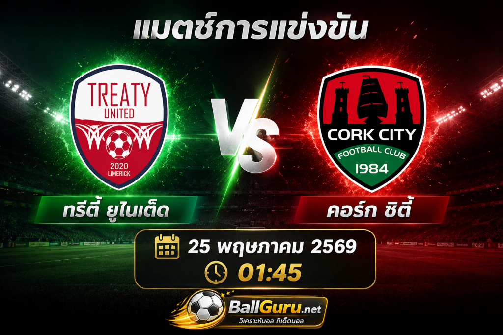 วิเคราะห์ก่อนเกม ทรีตี้ ยูไนเต็ด พบ คอร์ก ซิตี้ ศึกเดือดไอร์แลนด์ 25 พ.ค. 69