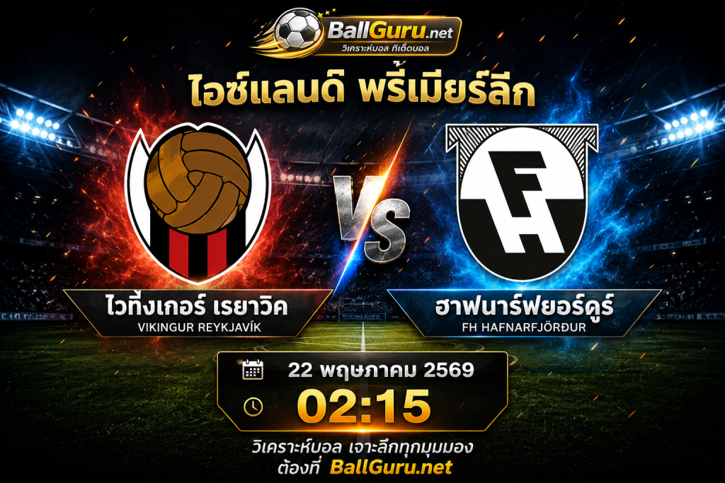 เจาะลึกฟุตบอล ไวกิงเกอร์ เรยาวิค vs ฮาฟนาร์ฟยอร์ดูร์ คืนวันที่ 22 พฤษภาคม 2569