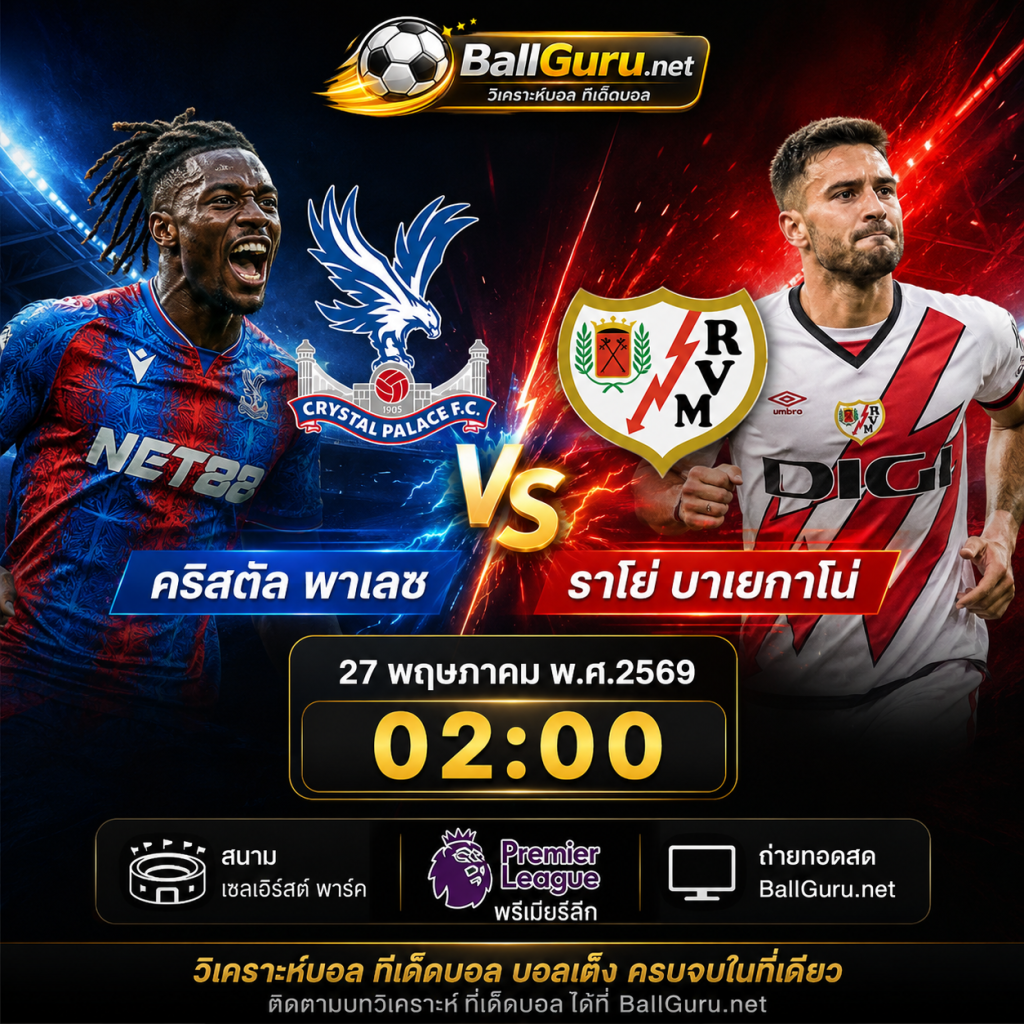 ศึกชิงชัยสุดมันส์ คริสตัล พาเลซ vs ราโย่ บาเยกาโน่ วิเคราะห์บอลวันนี้