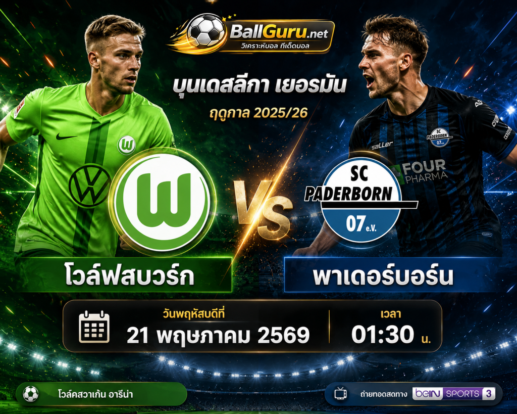 โวล์ฟสบวร์ก vs พาเดอร์บอร์น วิเคราะห์บอลวันนี้ เพลย์ออฟ บุนเดสลีกา เยอรมัน 21 พฤษภาคม 2569