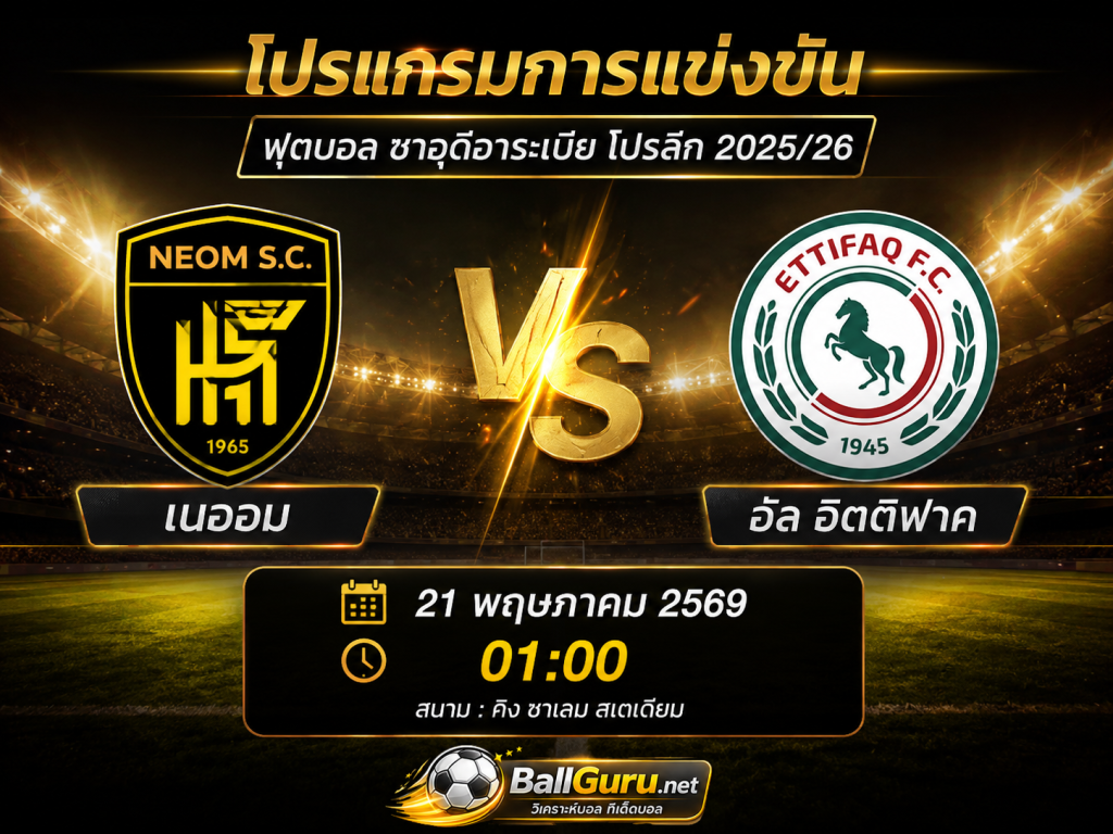วิเคราะห์บอลวันนี้ เนออม vs อัล อิตติฟาค คืนนี้ 21 พฤษภาคม 2569 ทีเด็ดบอลซาอุฯ