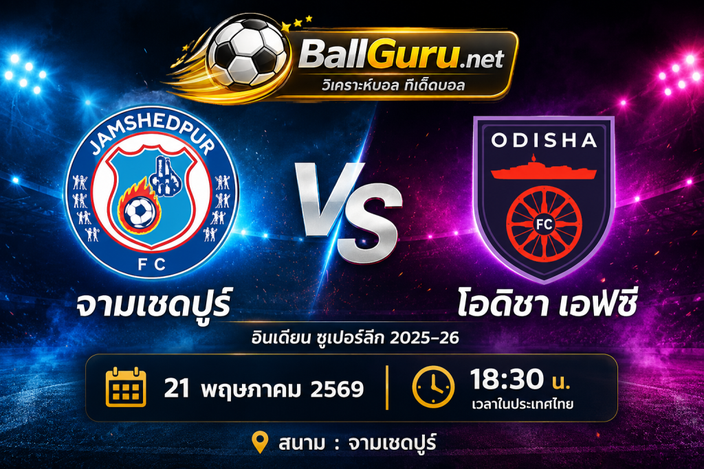 จามเชดปูร์ vs โอดิชา เอฟซี ศึกเดือดอินเดีย ซูเปอร์ลีก วิเคราะห์บอลวันนี้