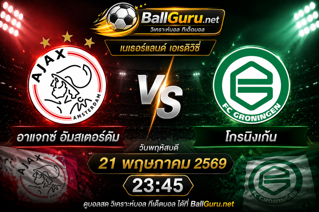 บอลวันนี้ อาแจกซ์ อัมสเตอร์ดัม vs โกรนิงเก้น เวลา 23:45 วิเคราะห์บอลวันนี้ครบทุกมุม