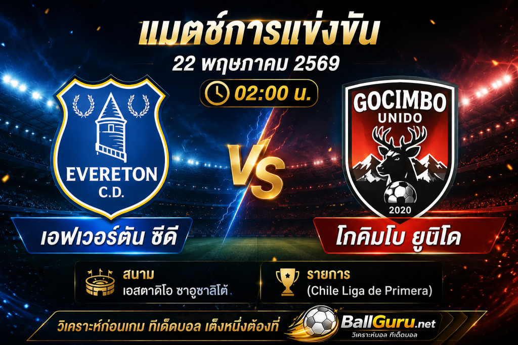 เอฟเวอร์ตัน ซีดี ดวลเดือด โกคิมโบ ยูนิโด วิเคราะห์บอลวันนี้ 22/05/2569