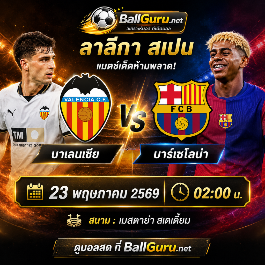 ศึกเดือดลาลีกา บาเลนเซีย เปิดบ้านรับมือ บาร์เซโลน่า คืนวันเสาร์นี้
