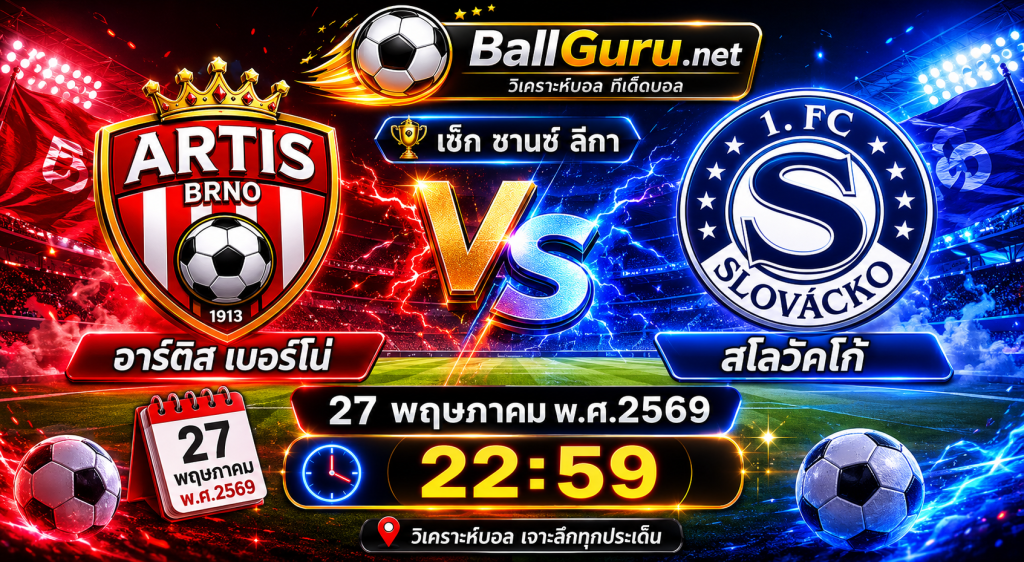 อาร์ติส เบอร์โน่ vs สโลวัคโก้ วิเคราะห์บอลวันนี้ เช็ก ชานซ์ ลีกา 27 พฤษภาคม 2569 ทีเด็ดบอลคืนนี้