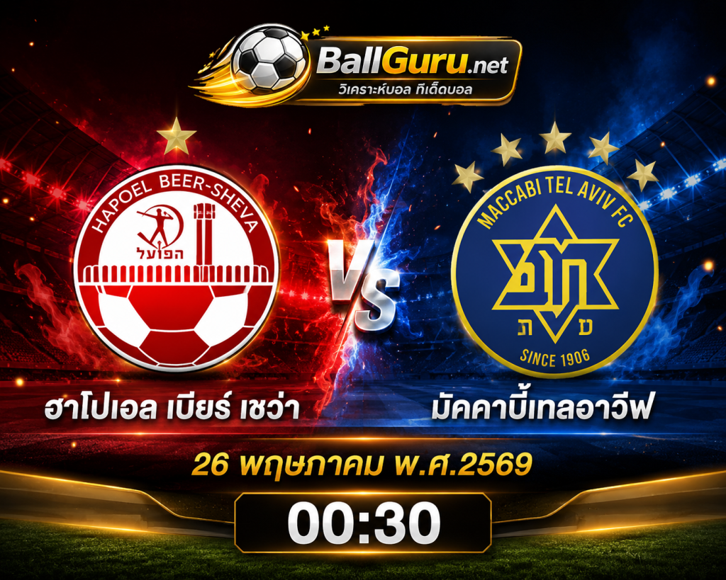 คู่เดือดคืนนี้ ฮาโปเอล เบียร์ เชว่า พบ มัคคาบี้เทลอาวีฟ เวลา 00:30 น.