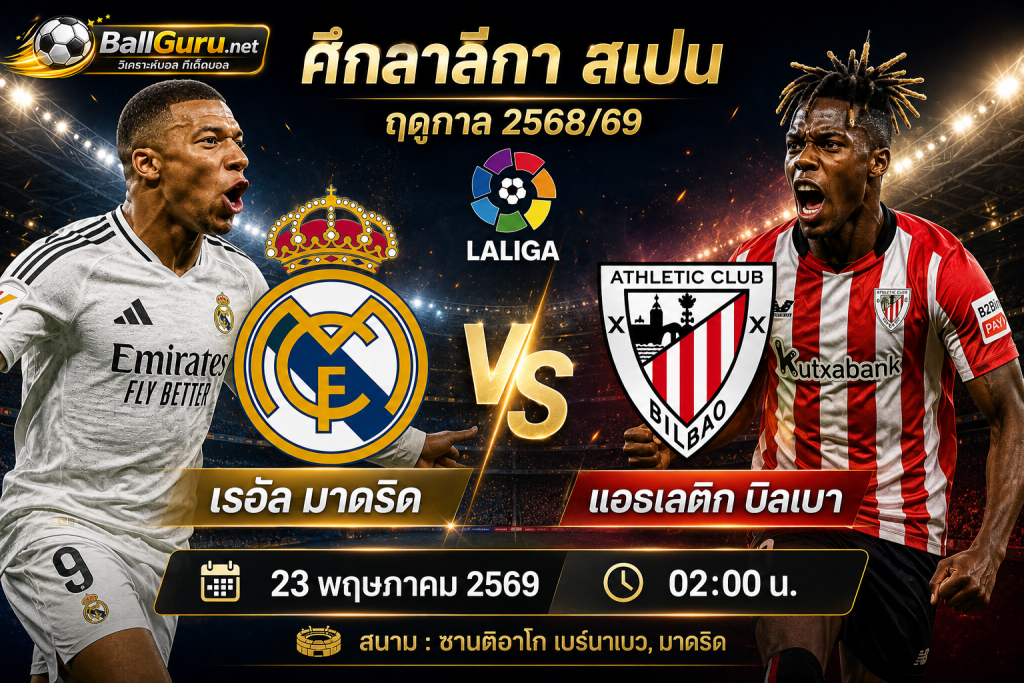 ราชันชุดขาว พร้อมบู๊! เรอัล มาดริด ปะทะ แอธเลติก บิลเบา คืนนี้ 02:00 น.