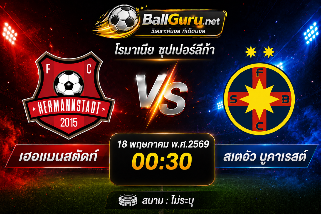 วิเคราะห์บอล เฮอแมนสตัดท์ vs สเตอัว บูคาเรสต์ 18 พฤษภาคม 2569 โรมาเนีย ซุปเปอร์ลีก้า รอบสำคัญก่อนปิดฤดูกาล