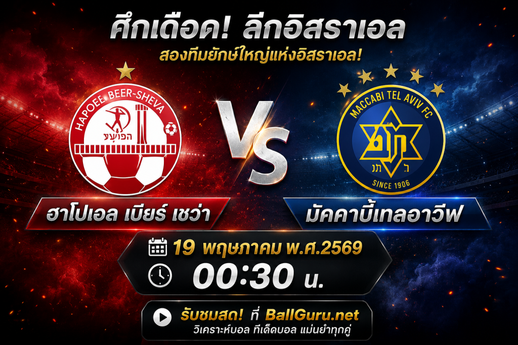 เดือดแน่คืนนี้! ฮาโปเอล เบียร์ เชว่า ดวล มัคคาบี้เทลอาวีฟ ศึกชิงศักดิ์ศรีลีกอิสราเอล