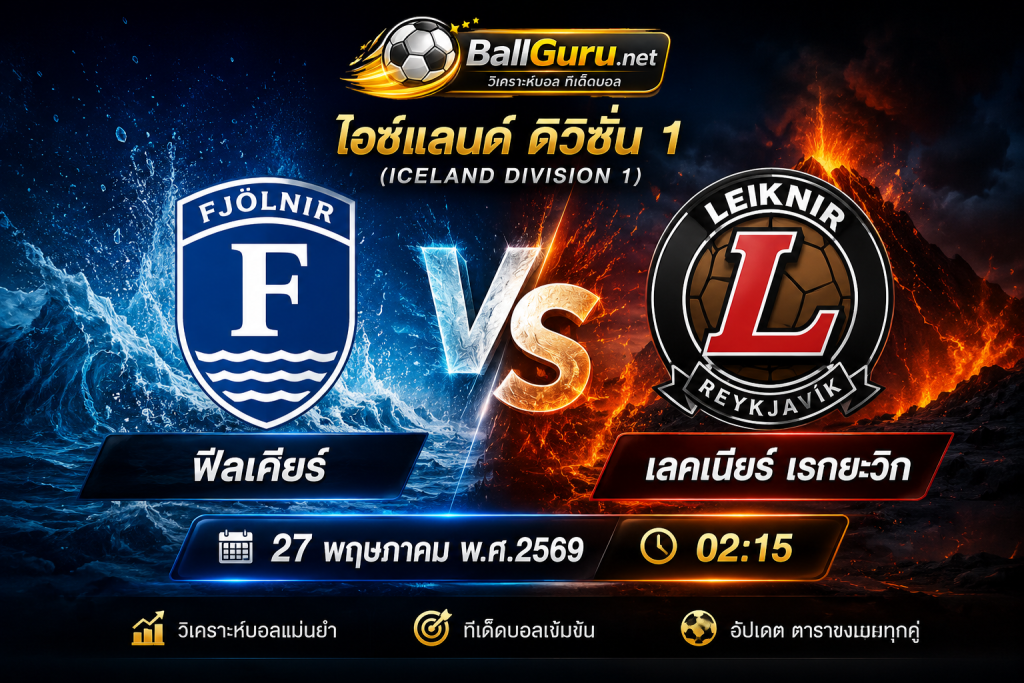 ทีเด็ดบอลเต็ง ฟีลเคียร์ พบ เลคเนียร์ เรกยะวิก คืนวันที่ 27 พฤษภาคม 2569