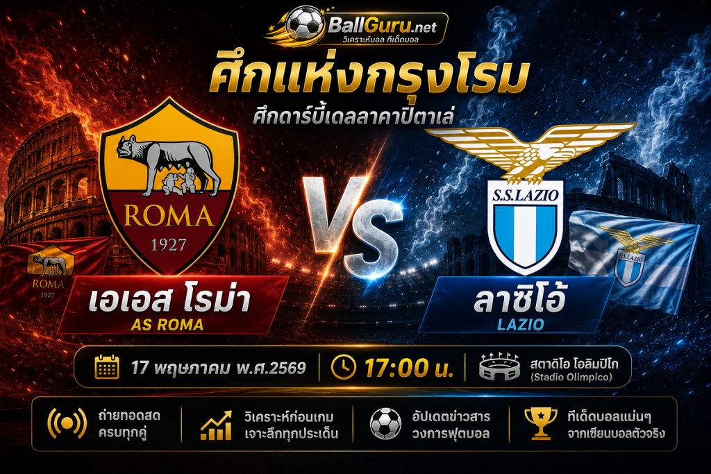 ศึกแห่งกรุงโรม! เอเอส โรม่า เปิดศึกเดือดดาร์บี้แมตช์ ปะทะ ลาซิโอ้ 17 พฤษภาคม 2569
