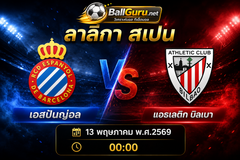 บอลวันนี้ เอสปันญ่อล VS แอธเลติก บิลเบา ถ่ายทอดสดฟุตบอลลา ลีกา สเปน 13/05/2569