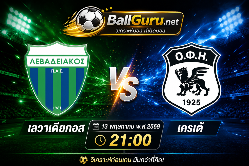 ฟันธงก่อนเกม เลวาเดียกอส ปะทะ เครเต้ คืนวันที่ 13 พฤษภาคม 2569 วิเคราะห์ครบทุกมุม