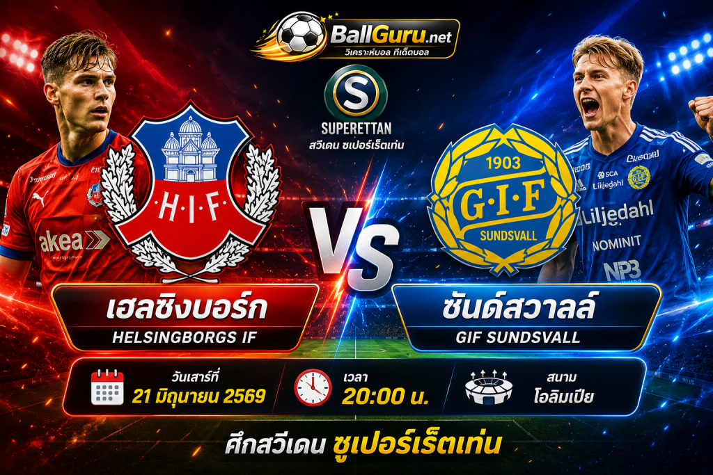 พรีวิวก่อนเกม เฮลซิงบอร์ก ดวล ซันด์สวาลล์ ศึกซูเปอร์เร็ตเท่น 21 มิถุนายน 2569