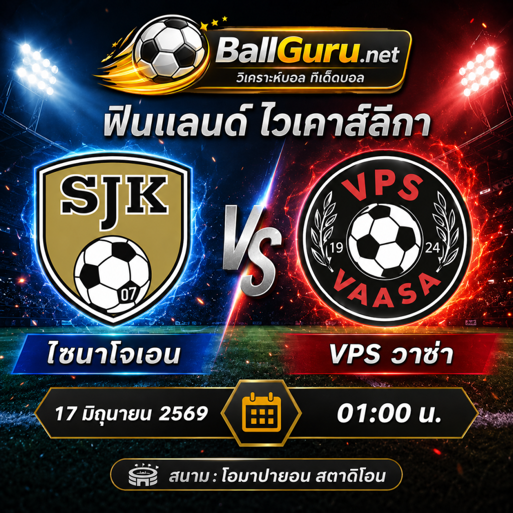 ทีเด็ดบอล ฟินแลนด์ ไวเคาส์ลีกา : ไซนาโจเอน vs VPS วาซ่า 17/06/2569