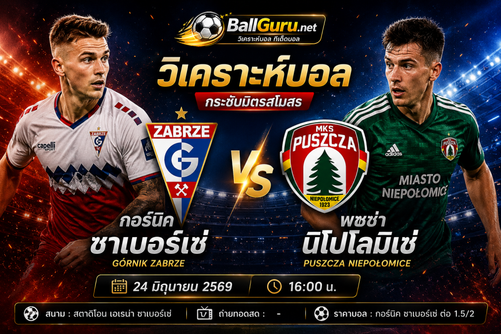 วิเคราะห์บอล กอร์นิค ซาเบอร์เซ่ vs พุชช่า นิโปโลมิเช่ 24 มิถุนายน 2569 เวลา 16:00 | ทีเด็ดบอลวันนี้