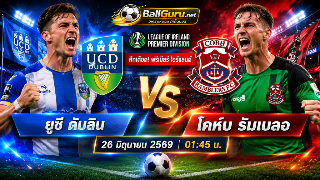 ทีเด็ดบอล ยูซี ดับลิน vs โคห์บ รัมเบลอ 26 มิถุนายน 2569 วิเคราะห์บอลวันนี้ครบทุกมุม