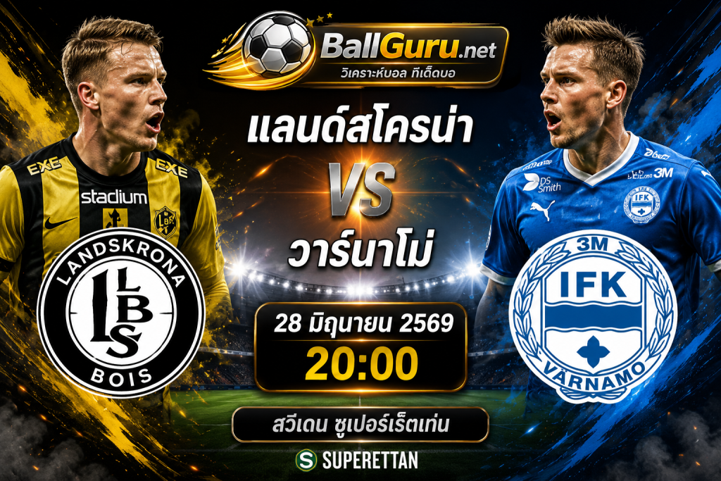 พรีวิวบอลวันนี้ แลนด์สโครน่า vs วาร์นาโม่า 28 มิถุนายน 2569 วิเคราะห์เจาะลึกทุกมุม