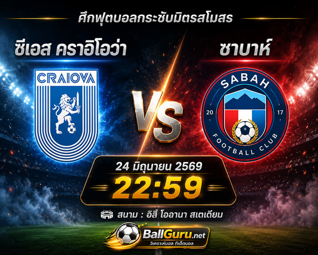 วิเคราะห์บอลวันนี้ ซีเอส คราอิโอว่า vs ซาบาห์ 24 มิถุนายน 2569 ทีเด็ดบอลเต็งคืนนี้