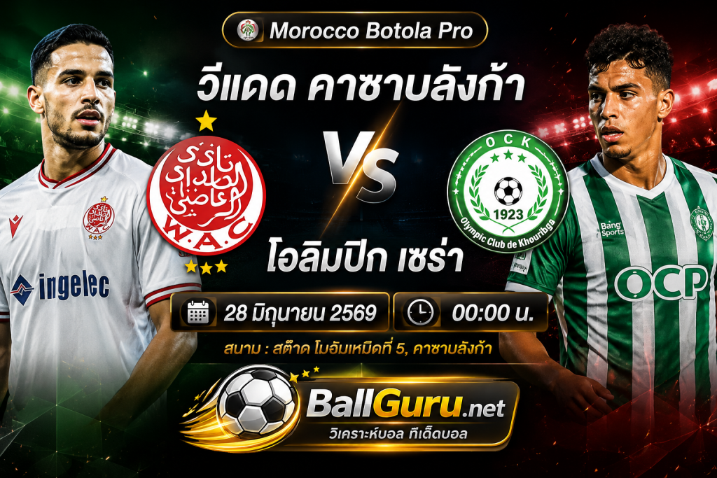 ทรรศนะบอล วีแดด คาซาบลังก้า vs โอลิมปิก เชร่า คู่เดือด Morocco Botola Pro