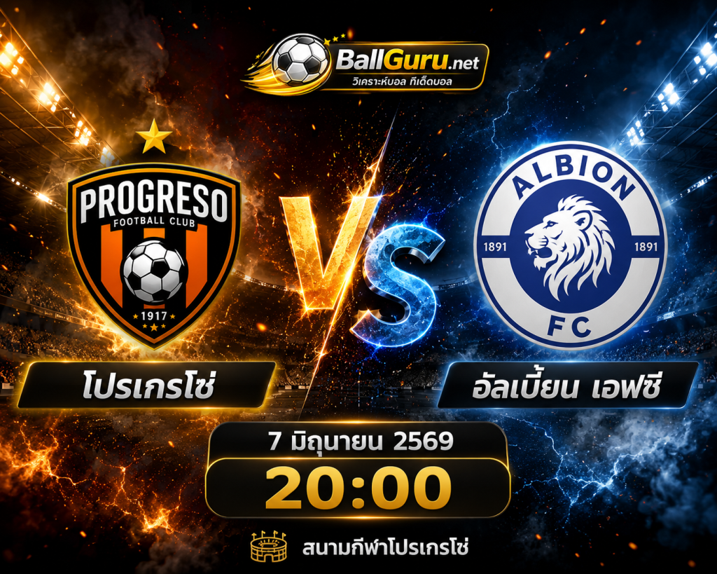 วิเคราะห์บอลวันนี้ โปรเกรโซ่ vs อัลเบี้ยน เอฟซี 7 มิถุนายน 2569 ทีเด็ดบอลเต็งวันนี้