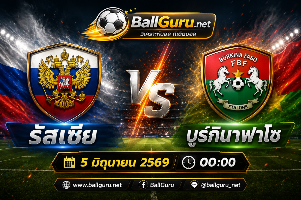 รัสเซีย เปิดบ้านดวล บูร์กินาฟาโซ วิเคราะห์บอลวันนี้ 5 มิถุนายน 2569 พร้อมทรรศนะบอลเด็ด