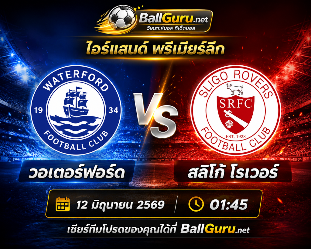 พรีวิวฟุตบอลไอร์แลนด์ วอเตอร์ฟอร์ด vs สลิโก้ โรเวอร์ วิเคราะห์บอลวันนี้ 12/06/2569