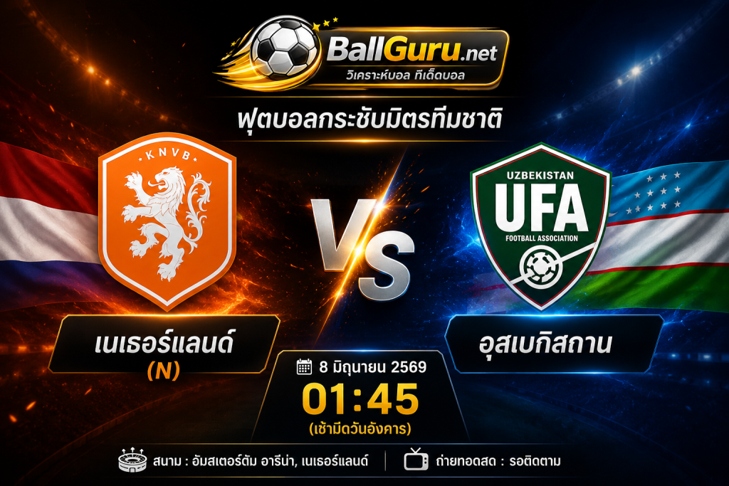 วิเคราะห์บอล เนเธอร์แลนด์ vs อุสเบกิสทาน 8 มิถุนายน 2569 สิงโตสีส้มลุ้นเก็บชัยในบ้าน
