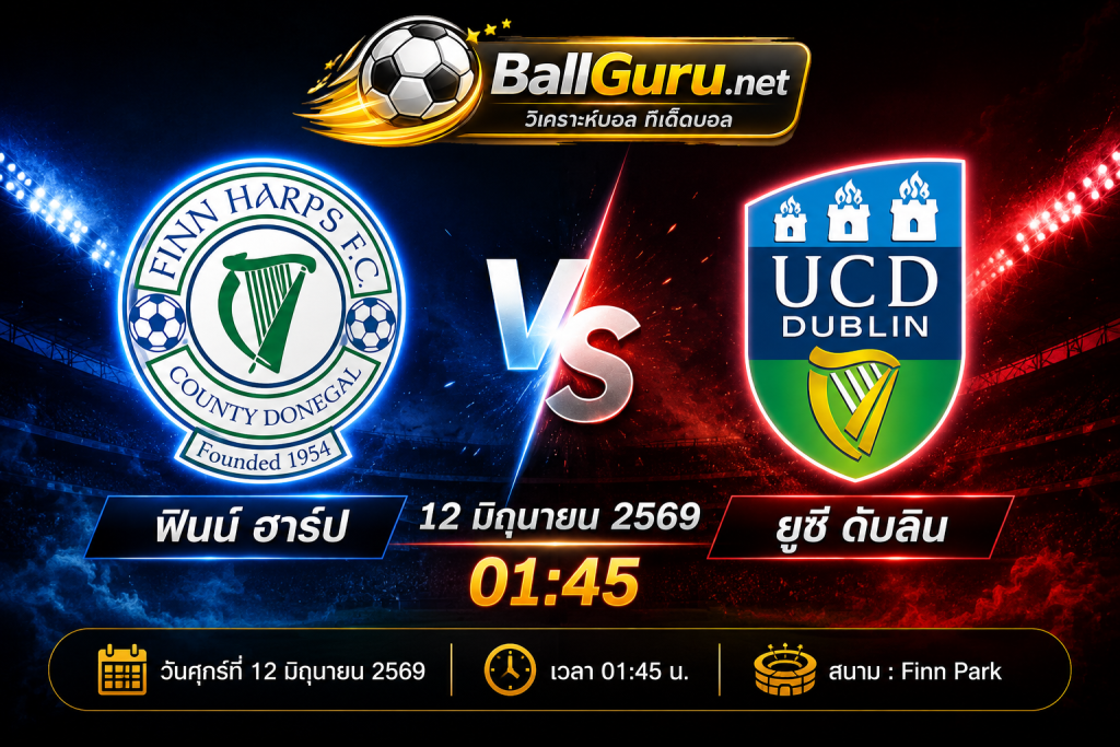วิเคราะห์บอล ไอร์แลนด์ ดิวิชั่น 1 ฟินน์ ฮาร์ป vs ยูซี ดับลิน 12 มิถุนายน 2569