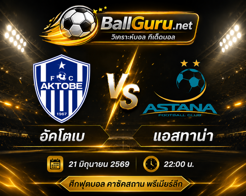 ฟันธงบอลคาซัคสถาน พรีเมียร์ลีก อัคโตเบ พบ แอสทาน่า 21/06/2569