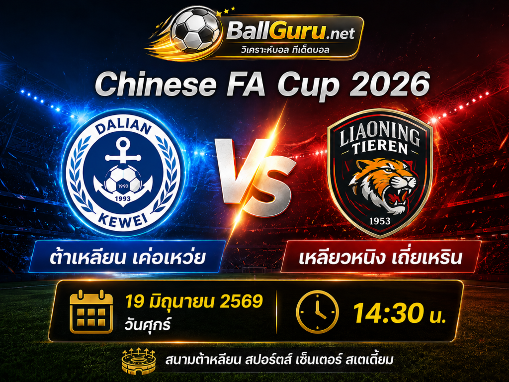 ทีเด็ดบอลวันนี้ ต้าเหลียน เค่อเหว่ย vs เหลียวหนิง เถี่ยเหริน วิเคราะห์บอลวันนี้ 19/06/69