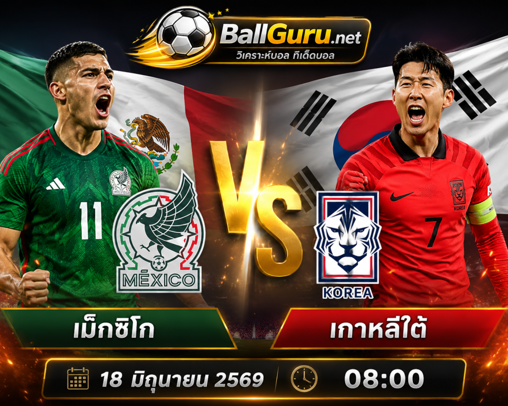 เม็กซิโก vs เกาหลีใต้ วิเคราะห์บอลวันนี้บอลโลก 2026 พร้อมสถิติและคาดการณ์สกอร์