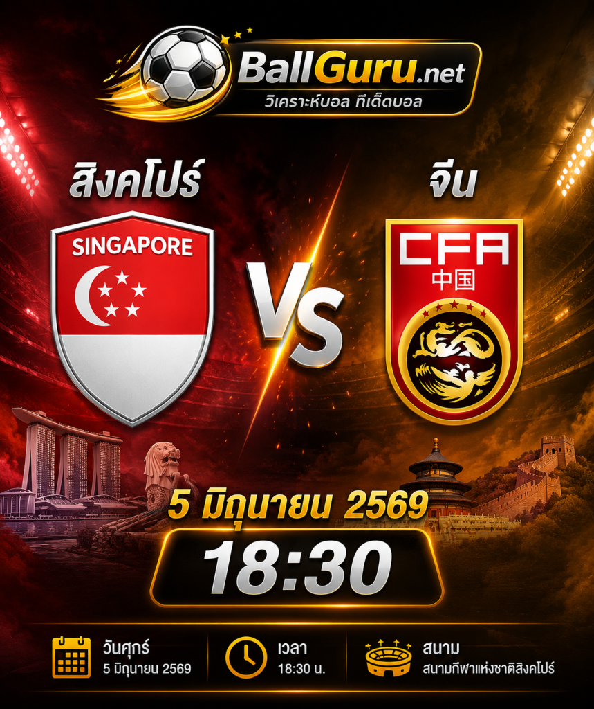 พรีวิวฟุตบอลกระชับมิตร สิงคโปร์ ดวล จีน คืนวันที่ 5 มิถุนายน 2569