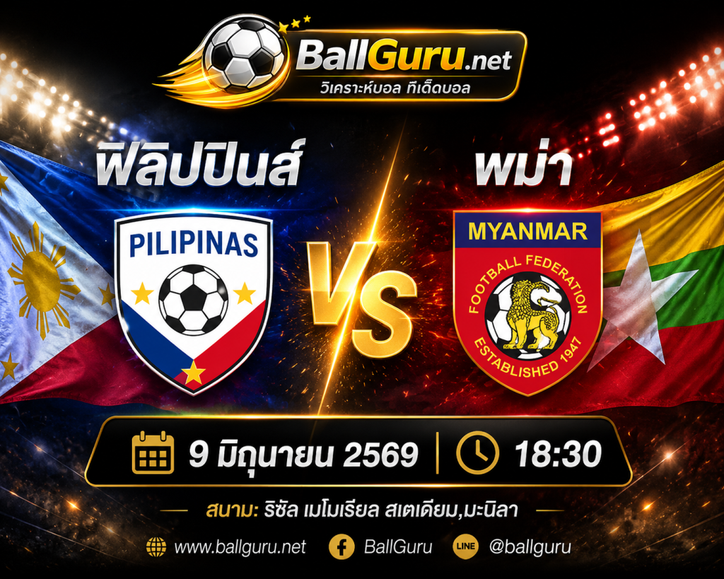 ฟันธงฟุตบอล ฟิลิปปินส์ vs พม่า 9 มิถุนายน 2569 วิเคราะห์เจาะลึกทุกมุมเกม