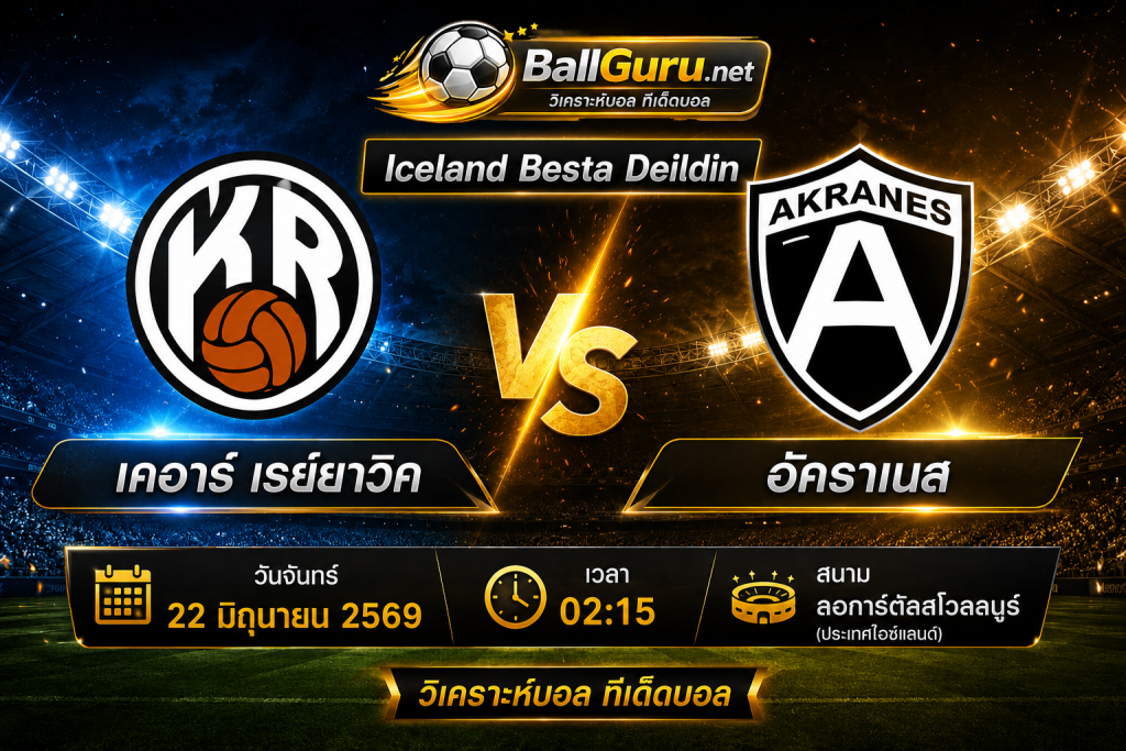 พรีวิวก่อนเกม เคอาร์ เรย์ยาวิค พบ อัคราเนส 22 มิ.ย. 69 พร้อมสถิติและความพร้อมล่าสุด