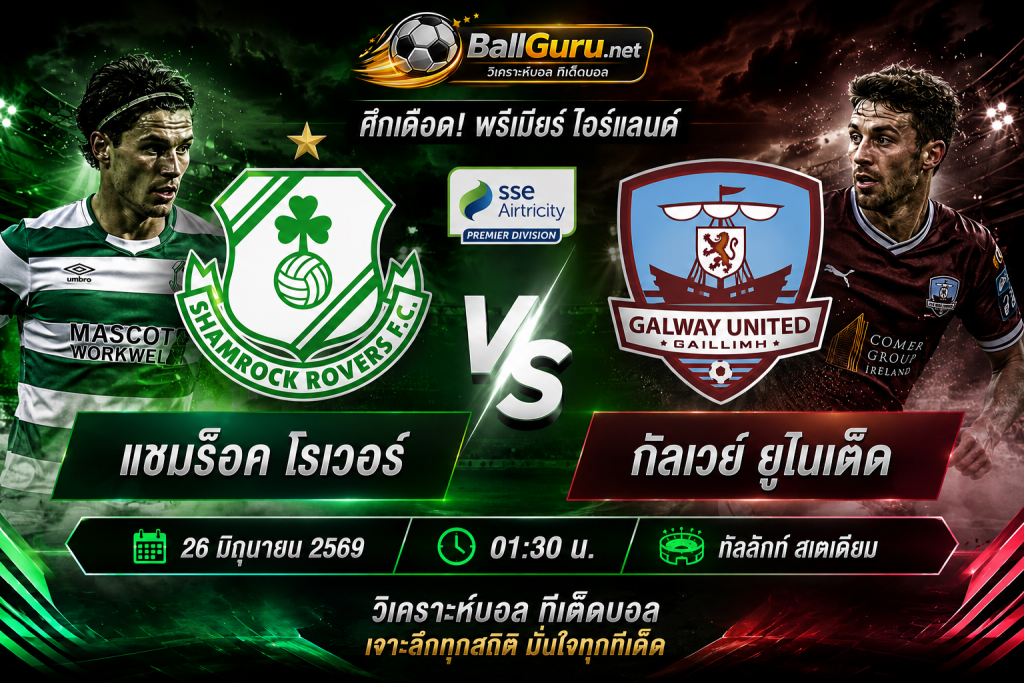 วิเคราะห์บอลคืนนี้ แชมร็อค โรเวอร์ ดวล กัลเวย์ ยูไนเต็ด 26 มิถุนายน 2569 ฟันธงก่อนแข่ง