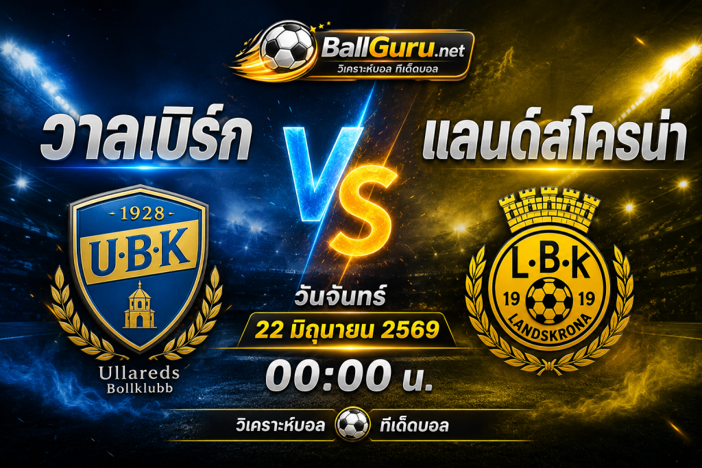 คู่ดึกน่าสนใจ วาลเบิร์ก ดวล แลนด์สโครน่า วิเคราะห์บอลวันนี้แม่นๆ 22 มิถุนายน 2569