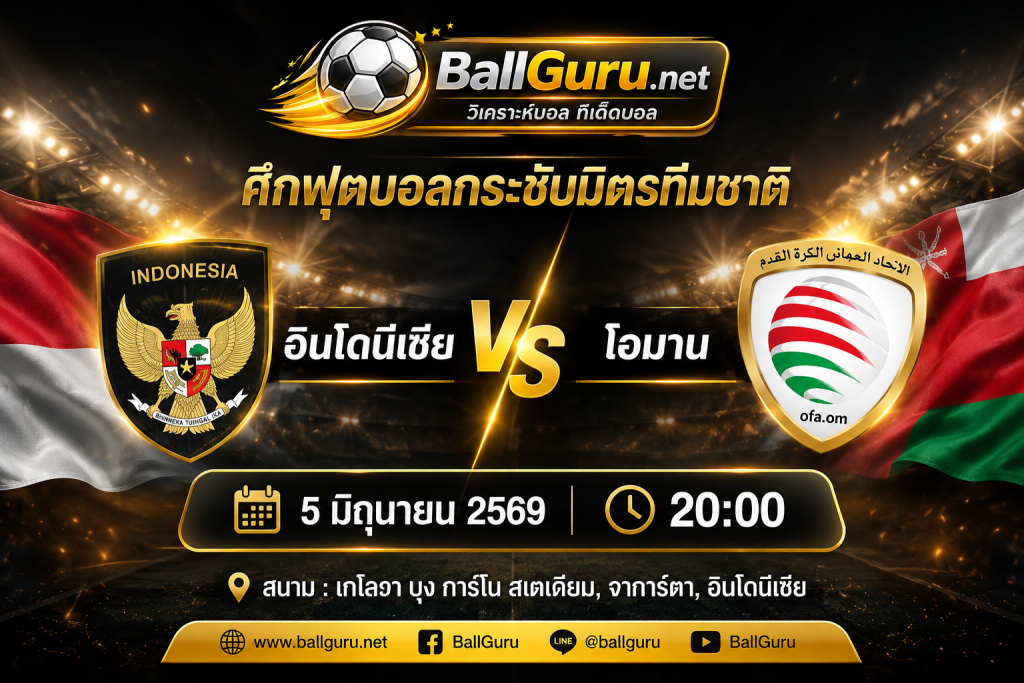 อินโดนีเซีย vs โอมาน วิเคราะห์บอลวันนี้ 5 มิถุนายน 2569 พร้อมเรทราคาและแนวโน้มผลการแข่งขัน