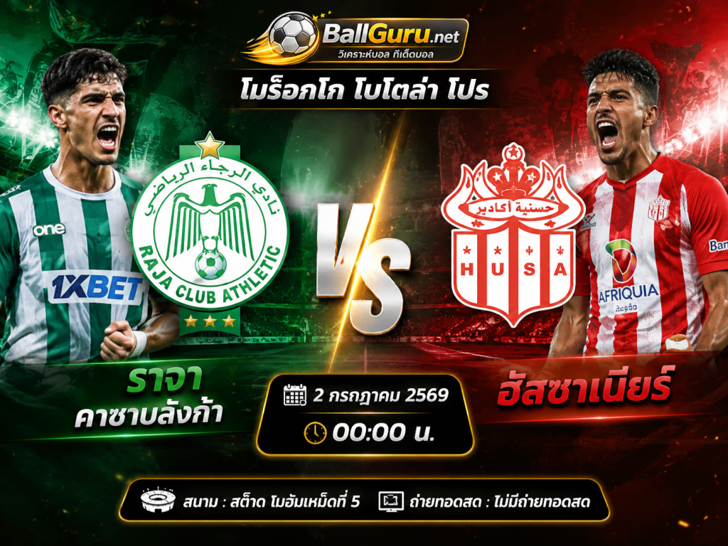 วิเคราะห์บอลวันนี้ โมร็อกโก โบโตล่า โปร ราจา คาซาบลังก้า vs ฮัสซาเนียร์ 2 กรกฎาคม 2569
