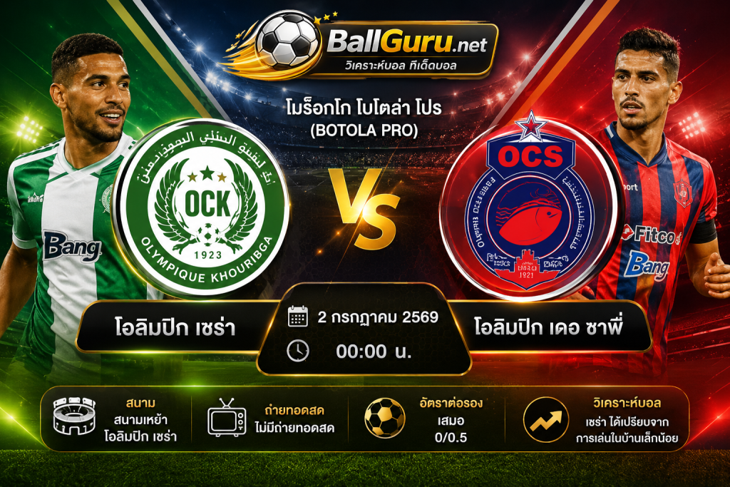 ฟันธงบอลวันนี้ โอลิมปิก เชร่า vs โอลิมปิก เดอ ซาฟี่ วิเคราะห์บอลวันนี้ 2/7/69