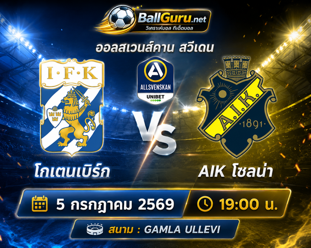 ทีเด็ดบอลวันนี้ โกเตนเบิร์ก พบ AIK โซลน่า 5/7/69 วิเคราะห์บอลวันนี้ พร้อมฟันธง